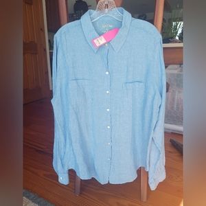 NWT Lilly Pulitzer Sea View linen shirt Beckon Blue XL